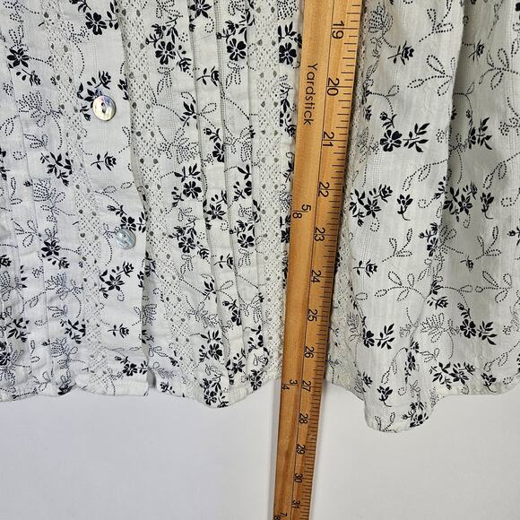 J.Jill Pintuck Blouse White Floral Cotton Top 3/4 Sleeve Boho Cottagecore SZ XL - Picture 11 of 11